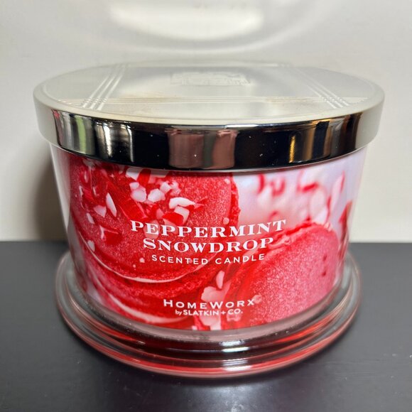 HomeWorx by Slatkin Peppermint Snowdrop 4-Wick 18oz Candle NEW - Picture 1 of 4